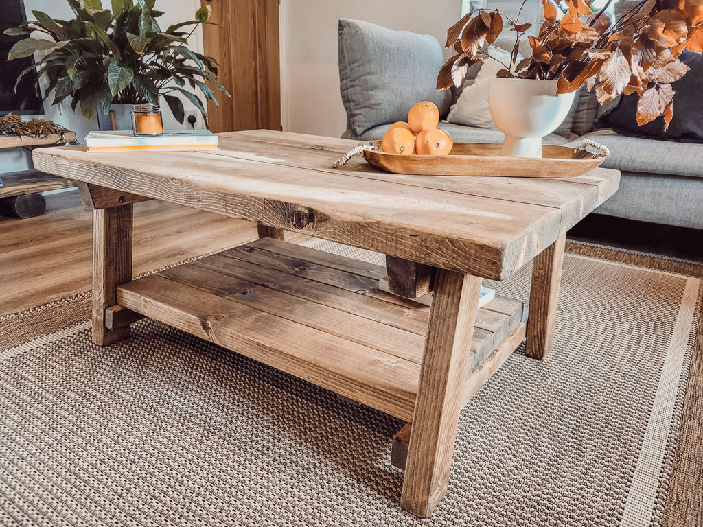 ARBA Rustic Wooden Coffee Table With Shelf - My Store