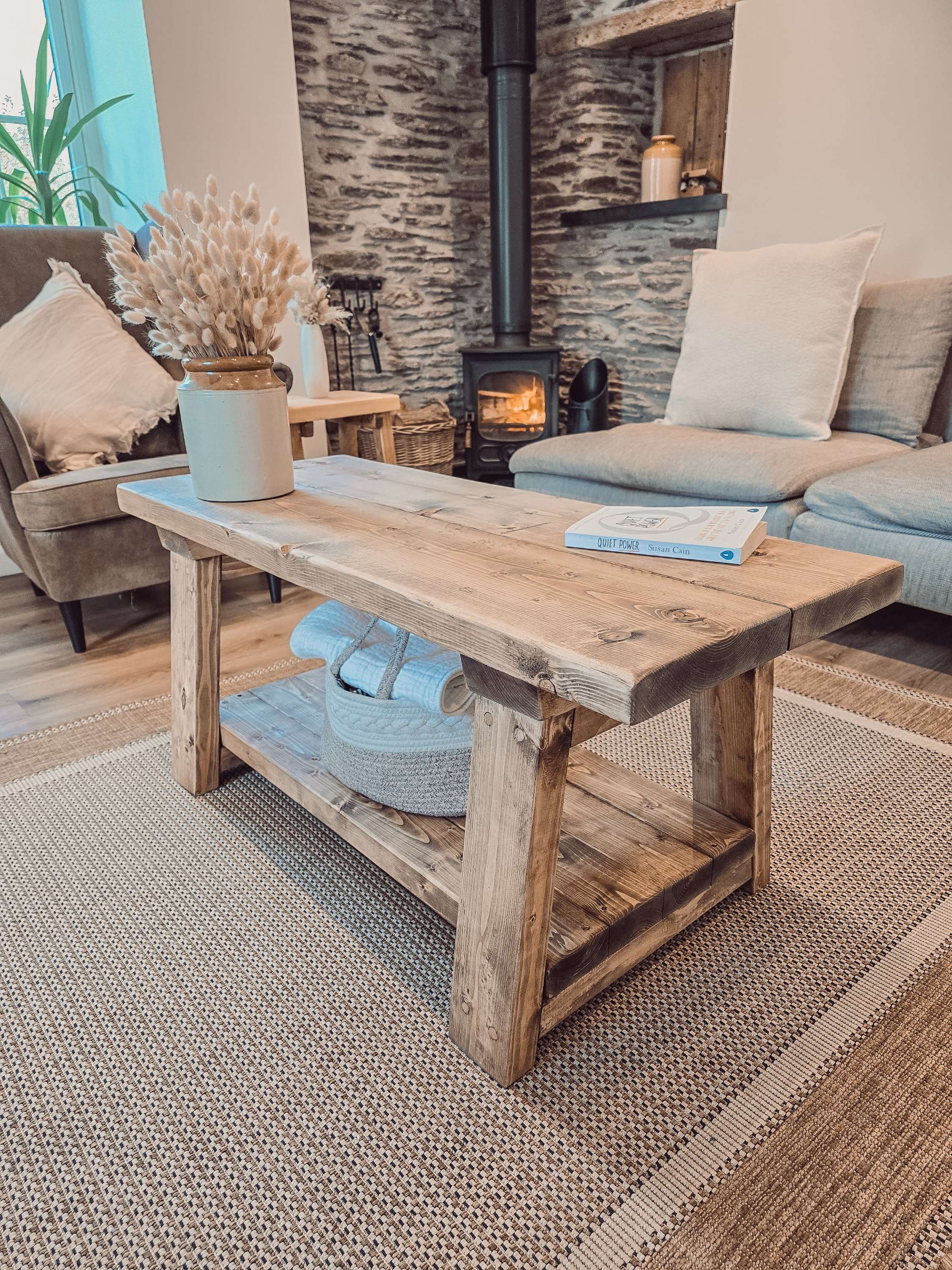 CARA Rustic Wooden Coffee Table With Shelf - My Store