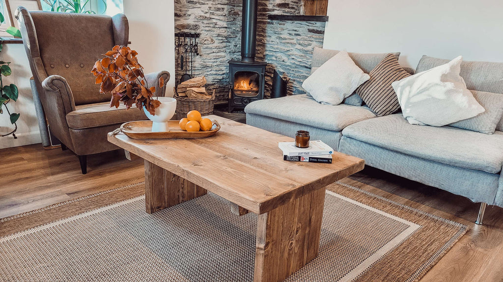 ORIAN Rustic Wooden Coffee Table With Square Legs - My Store