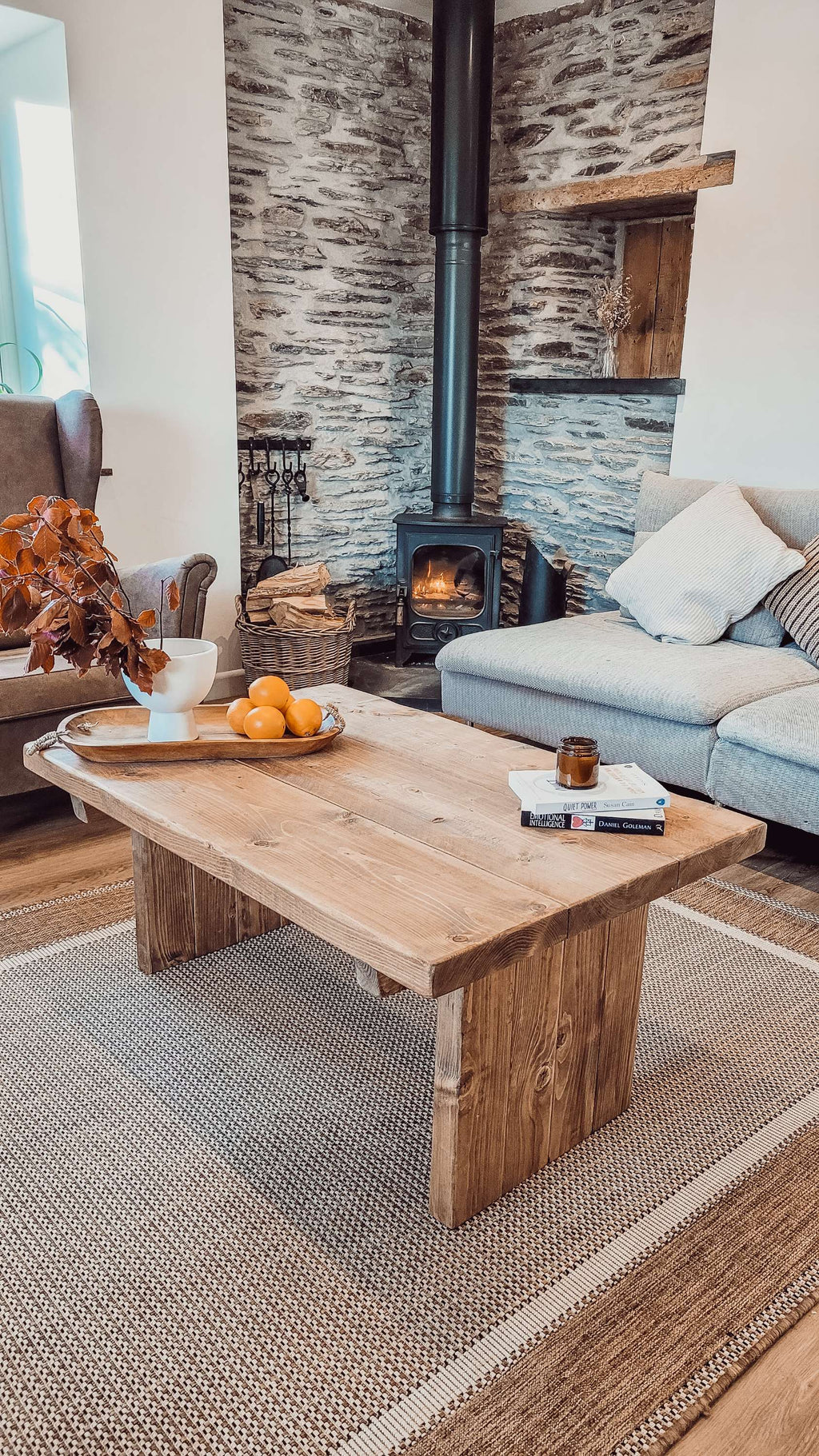 ORIAN Rustic Wooden Coffee Table With Square Legs - My Store