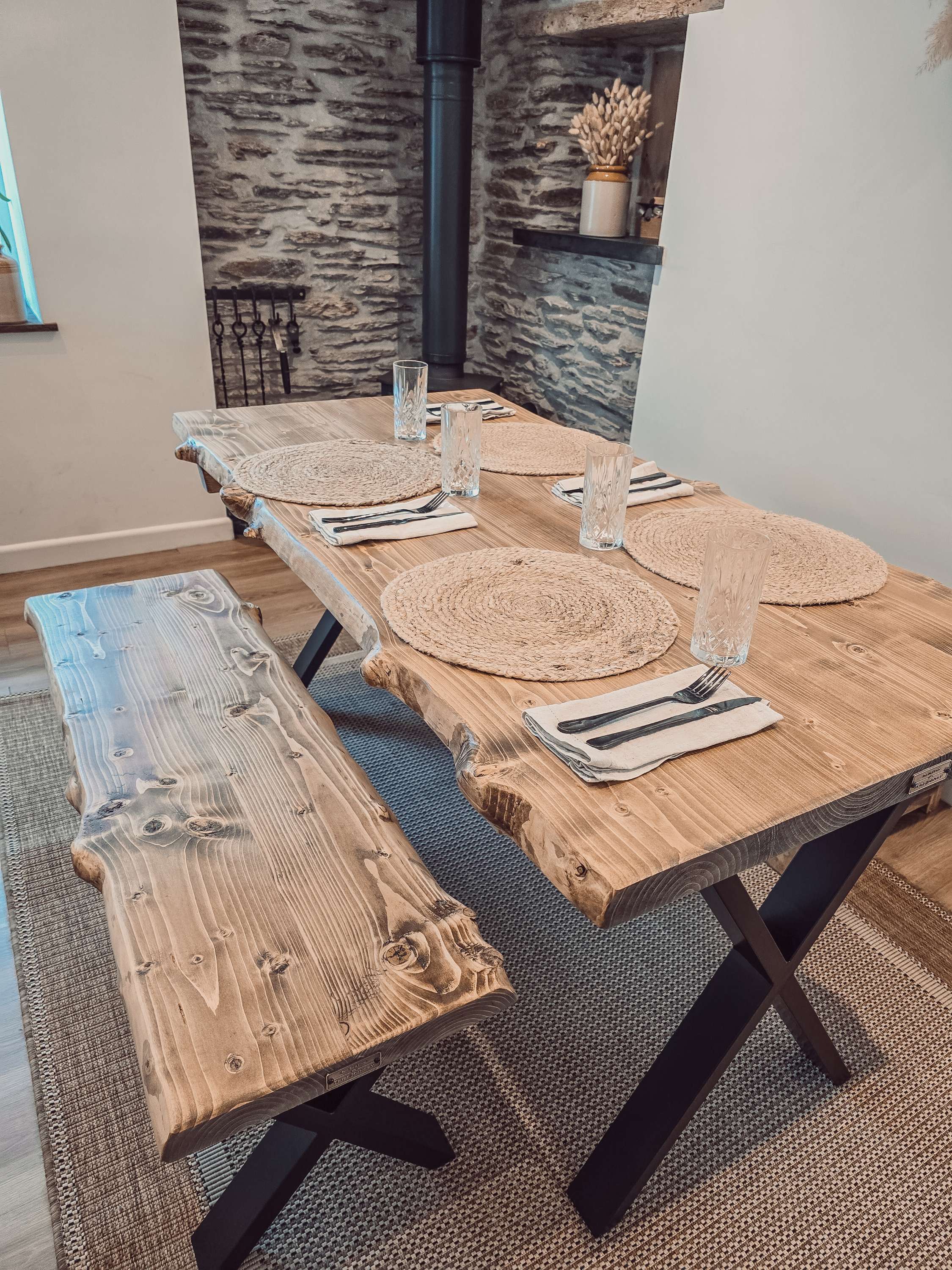 Bench For Dining Table Live / Waney Edge With Metal X Legs - My Store