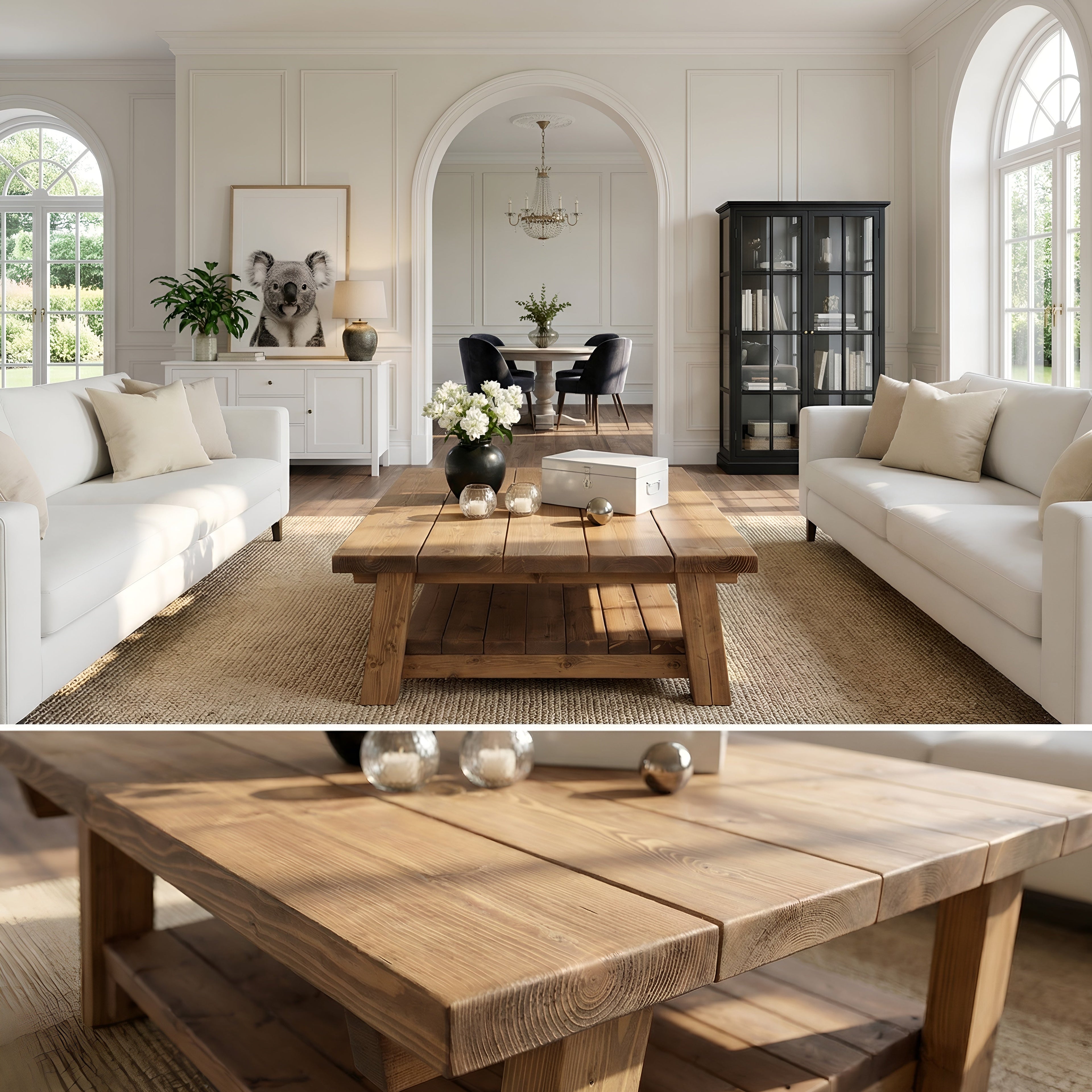 Large ARBA Rustic Wooden Coffee Table With Shelf - My Store