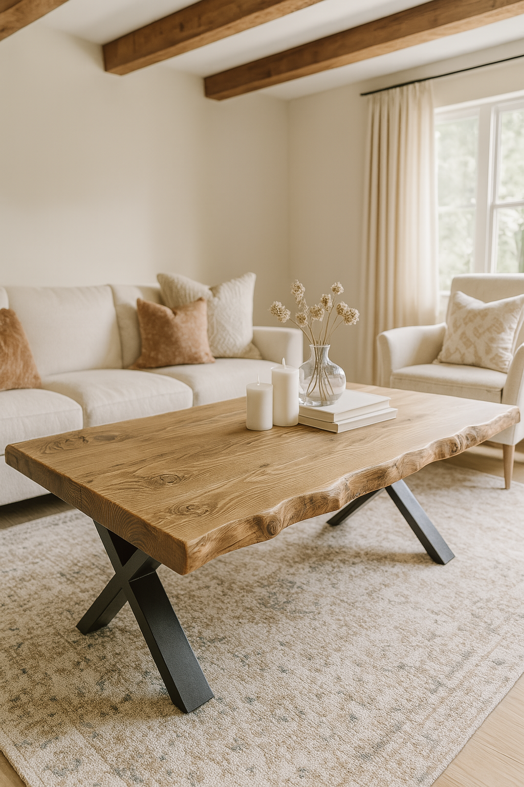 RITA Live / Waney Edge Coffee Table With Metal X Legs - My Store