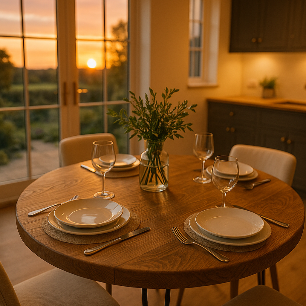 Solid Oak Round Dining Table With Hairpin Legs - My Store
