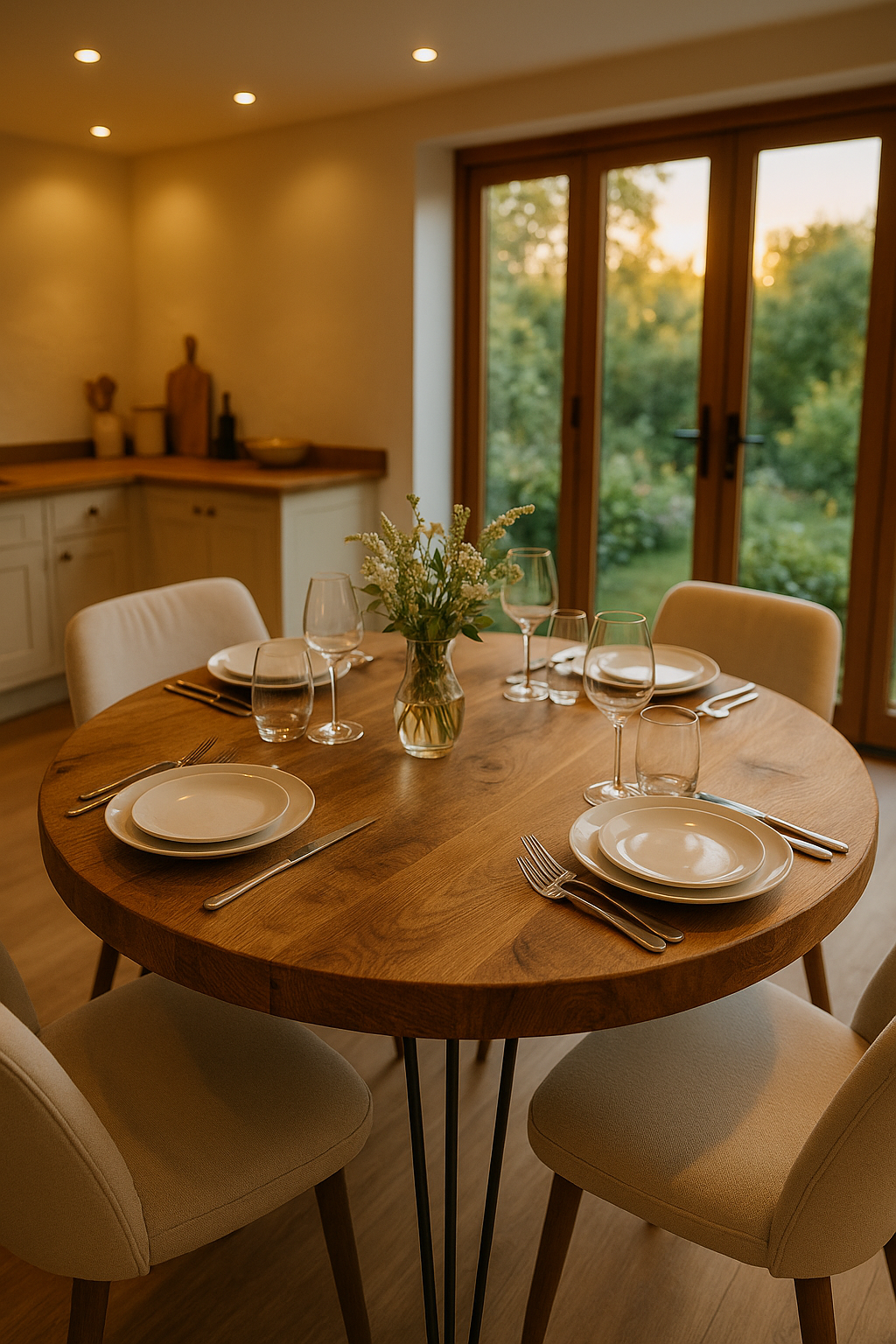 Solid Oak Round Dining Table With Hairpin Legs - My Store