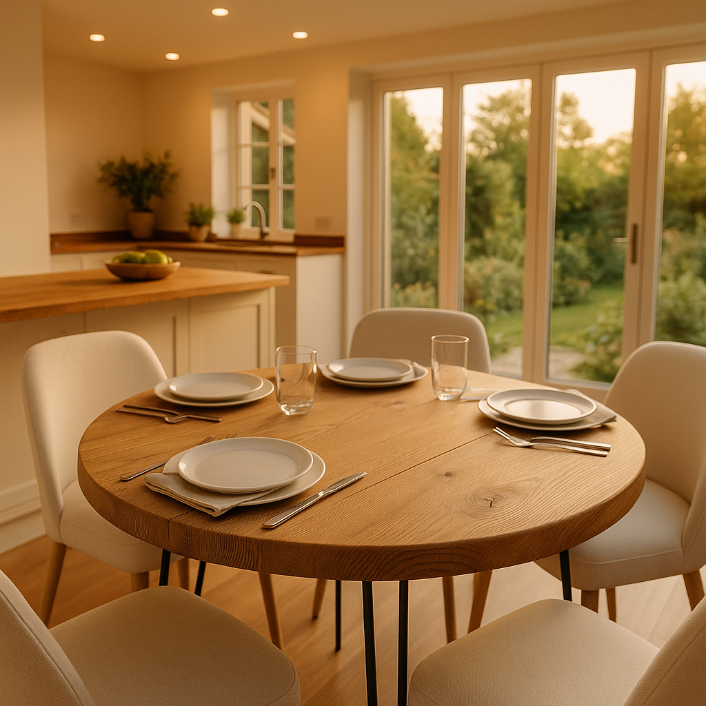 Solid Oak Round Dining Table With Hairpin Legs - My Store