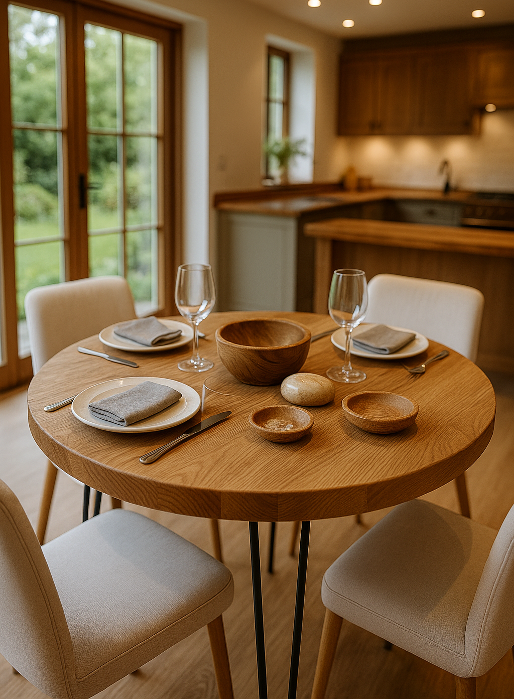 Solid Oak Round Dining Table With Hairpin Legs - My Store