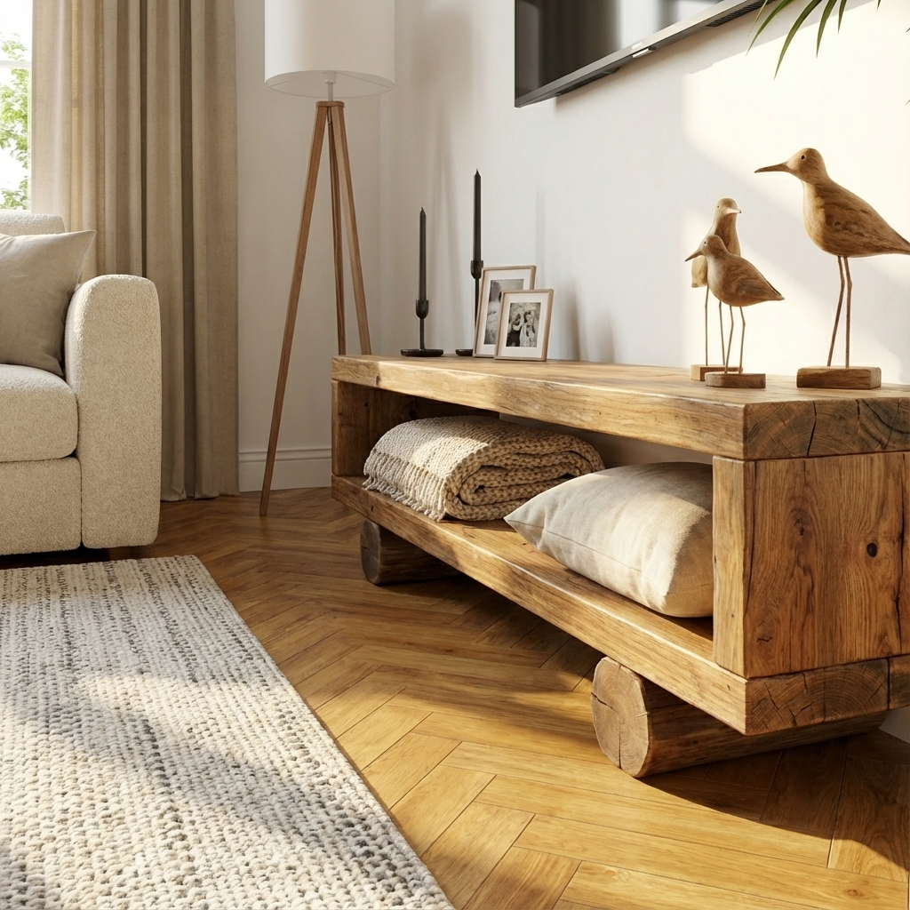 Handmade Rustic Solid Wood TV Unit: Timber Media Console - My Store