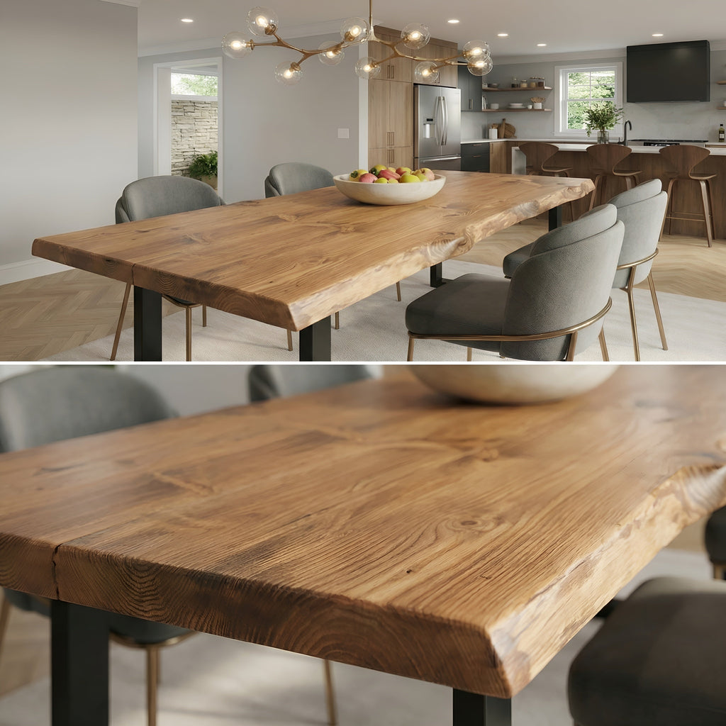Live / Waney Edge Dining Table With Metal U Shape Legs - My Store