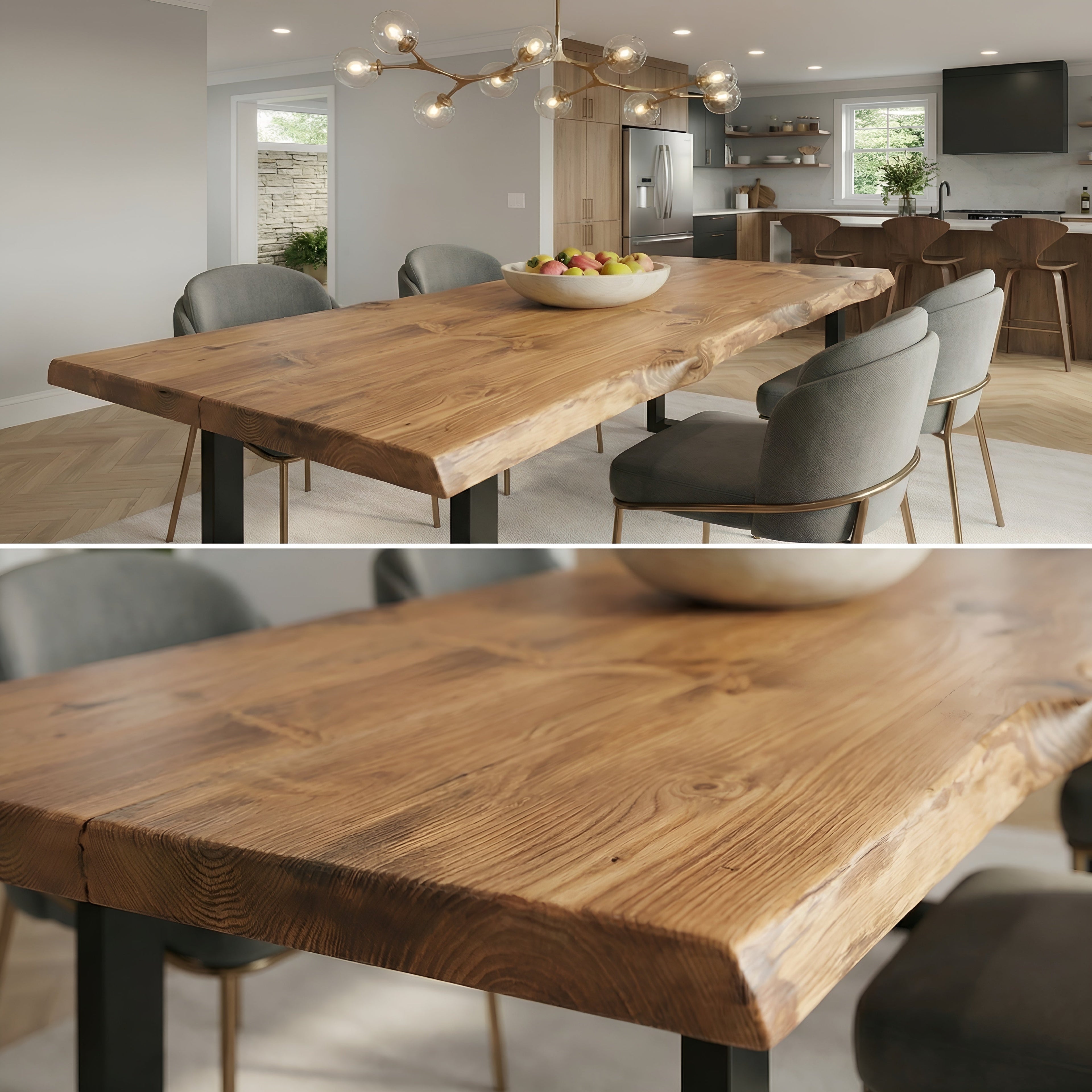 Live / Waney Edge Dining Table With Metal U Shape Legs - My Store