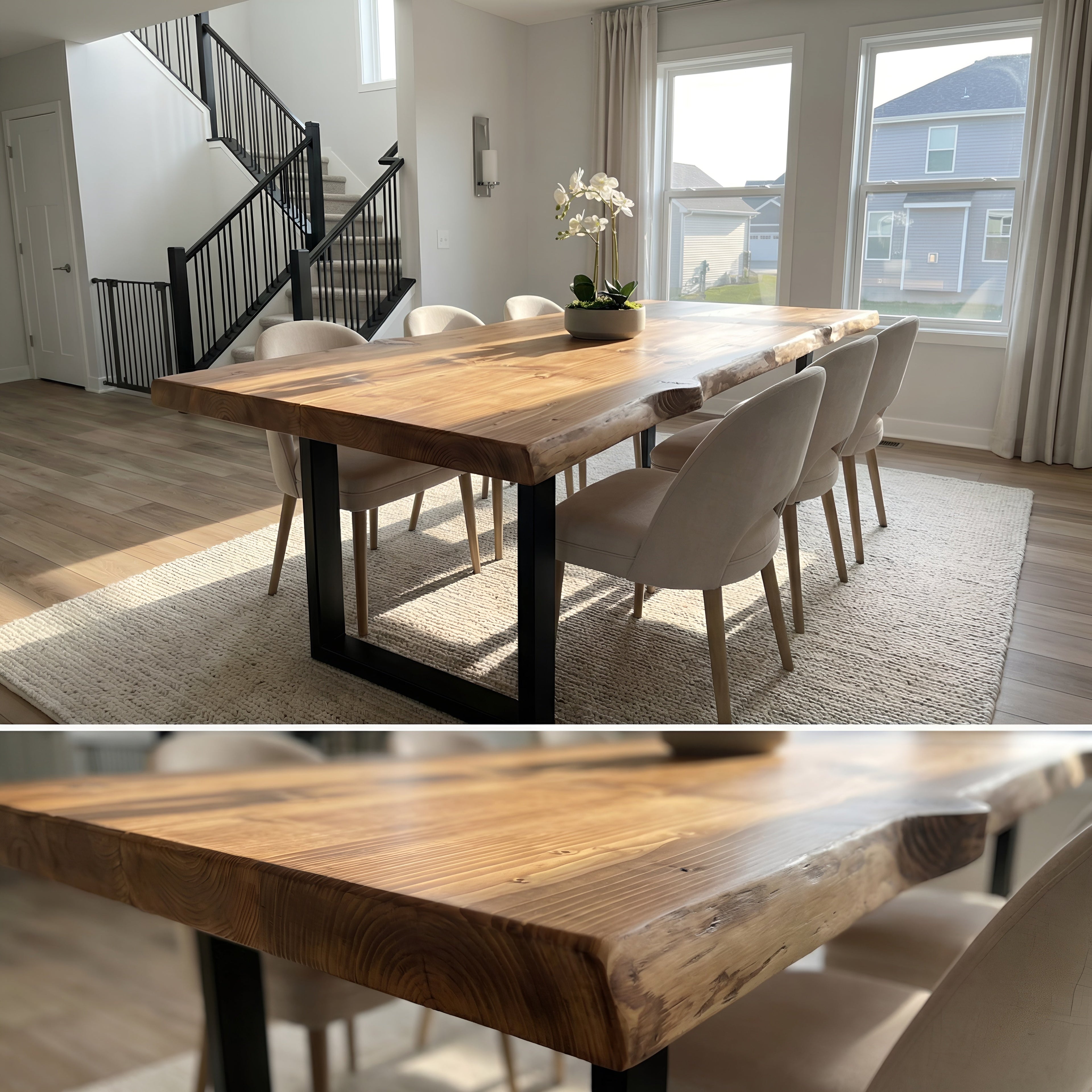 Live / Waney Edge Dining Table With Metal U Shape Legs - My Store