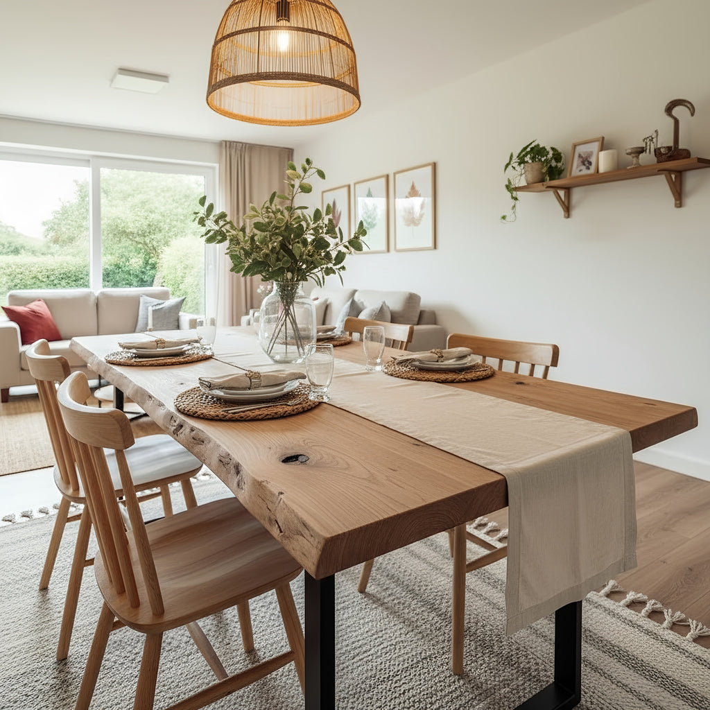 Live / Waney Edge Dining Table With Metal U Shape Legs - My Store