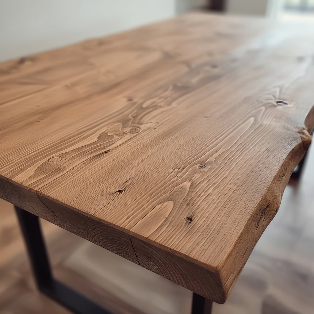 Live / Waney Edge Dining Table With Metal U Shape Legs - My Store