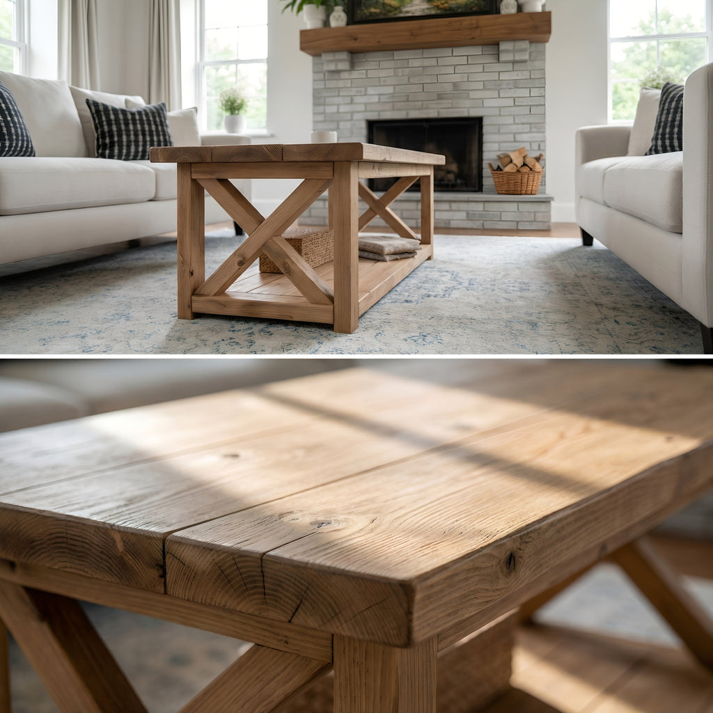 Farmhouse Coffee Table With Shelf - My Store