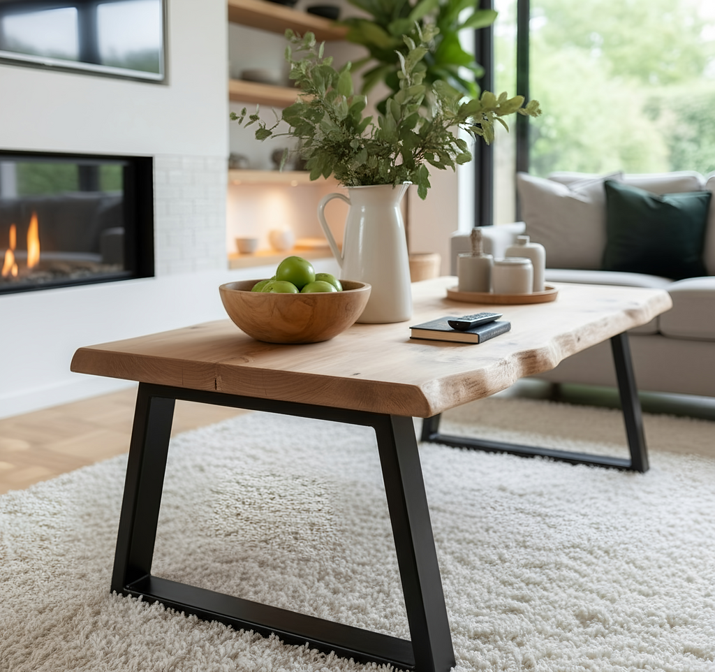 FENA Live / Waney Edge Coffee Table With Metal Trapezium Legs - My Store
