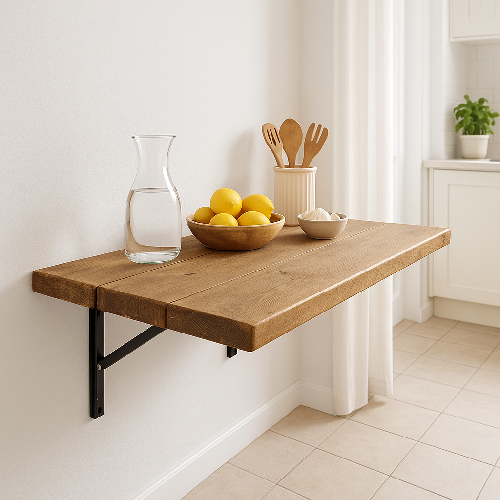 Foldable Wall-Mounted Solid Wood Table – Rustic Wood with Heavy-Duty Black Brackets – Space-Saving Desk for Kitchen, Office, or Small Spaces - My Store