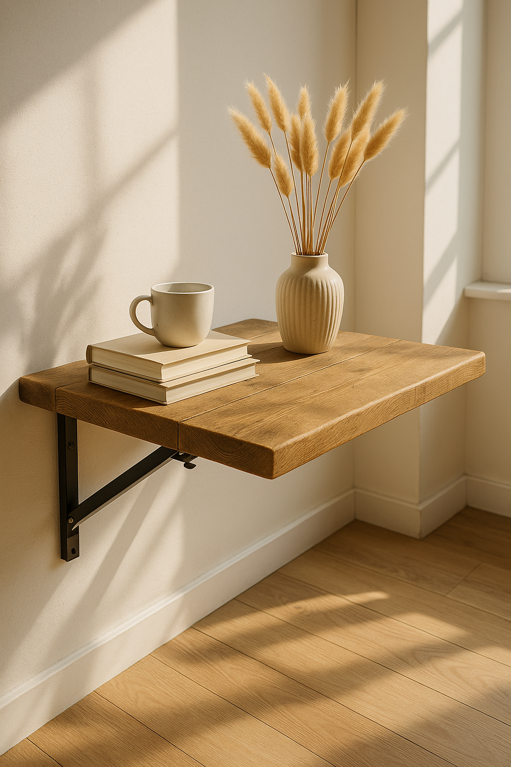 Foldable Wall-Mounted Solid Wood Table – Rustic Wood with Heavy-Duty Black Brackets – Space-Saving Desk for Kitchen, Office, or Small Spaces - My Store