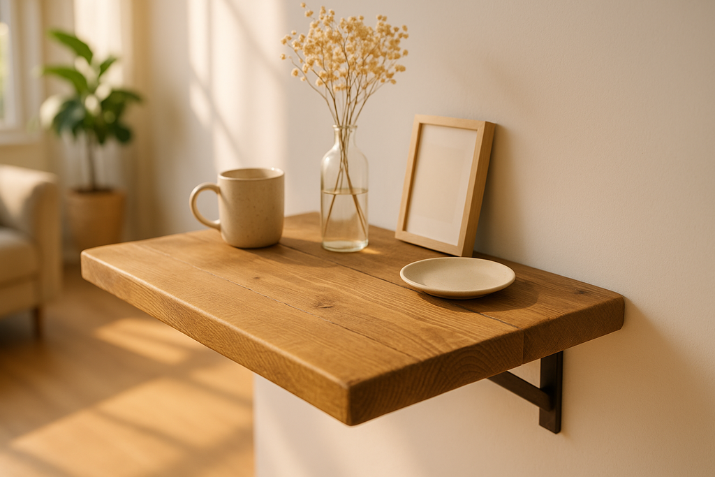 Foldable Wall-Mounted Solid Wood Table – Rustic Wood with Heavy-Duty Black Brackets – Space-Saving Desk for Kitchen, Office, or Small Spaces - My Store