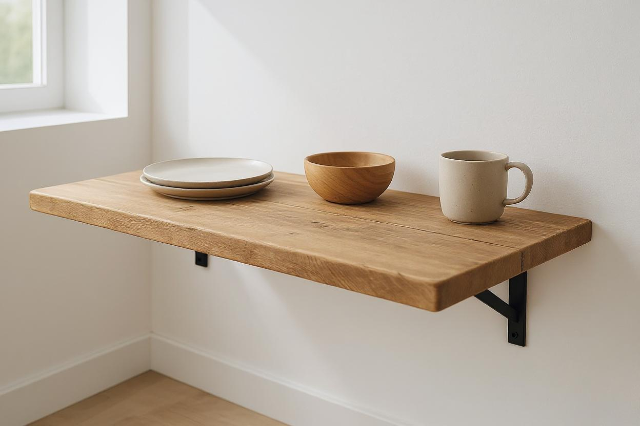 Foldable Wall-Mounted Solid Wood Table – Rustic Wood with Heavy-Duty Black Brackets – Space-Saving Desk for Kitchen, Office, or Small Spaces - My Store