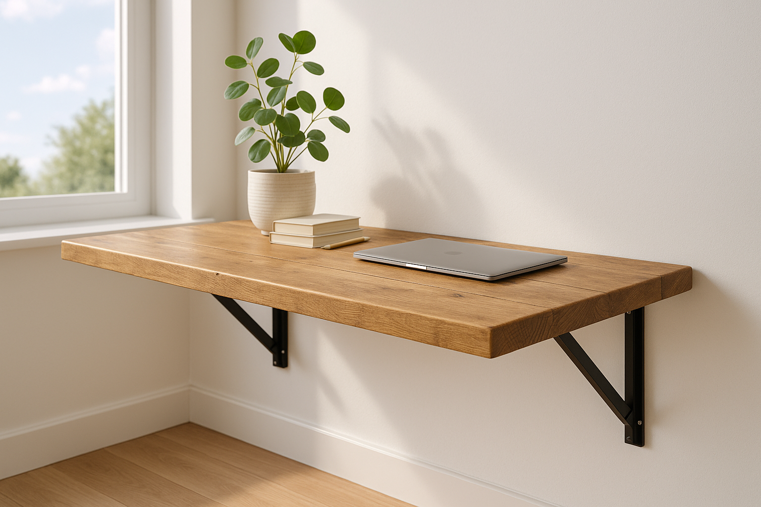 Foldable Wall-Mounted Solid Wood Table – Rustic Wood with Heavy-Duty Black Brackets – Space-Saving Desk for Kitchen, Office, or Small Spaces - My Store
