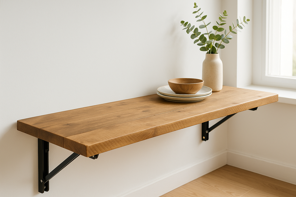 Foldable Wall-Mounted Solid Wood Table – Rustic Wood with Heavy-Duty Black Brackets – Space-Saving Desk for Kitchen, Office, or Small Spaces - My Store
