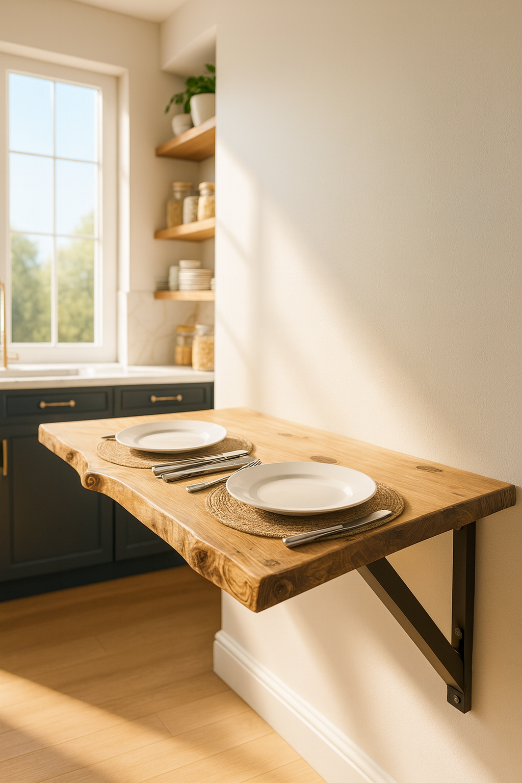 Live / Waney Edge Foldable Wall-Mounted Solid Wood Table – Rustic Wood with Heavy-Duty Black Brackets – Space-Saving Desk for Kitchen, Office, or Small Spaces - My Store