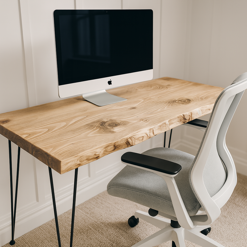 Live / Waney Edge Study Desk / Table With Metal Hairpin Legs - My Store