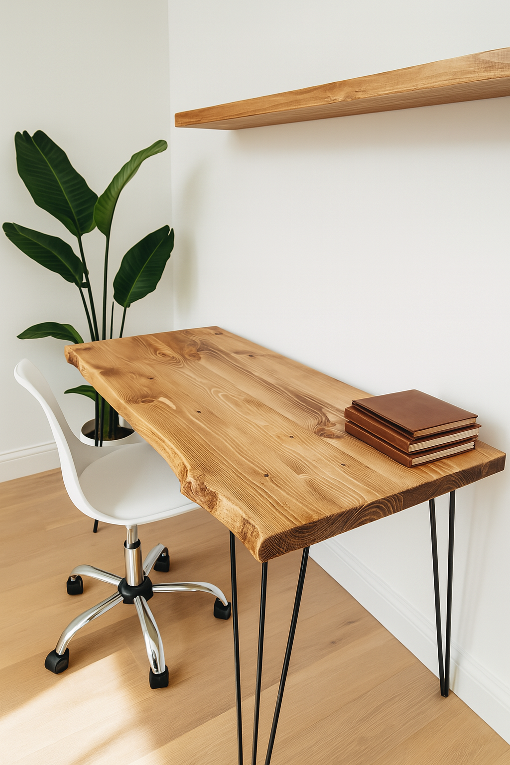 Live / Waney Edge Study Desk / Table With Metal Hairpin Legs - My Store