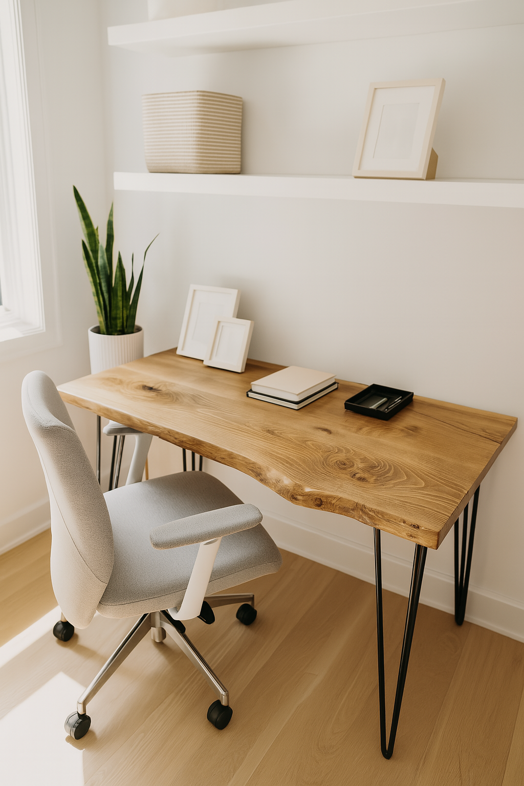 Live / Waney Edge Study Desk / Table With Metal Hairpin Legs - My Store