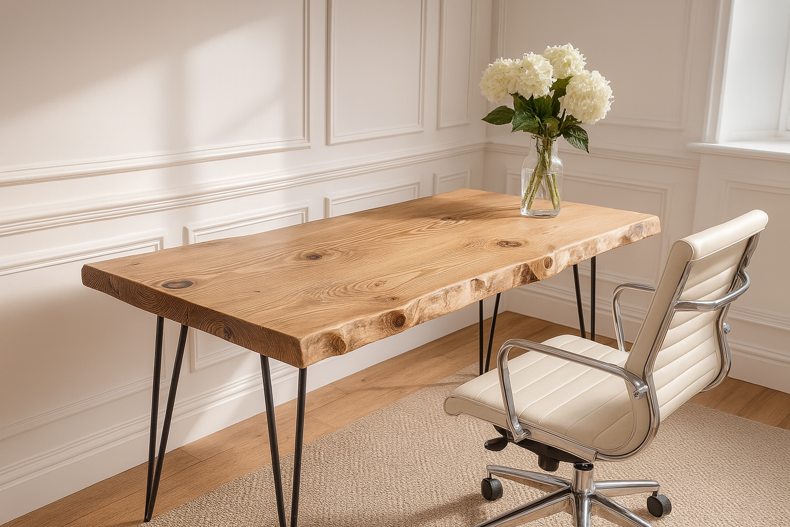 Live / Waney Edge Study Desk / Table With Metal Hairpin Legs - My Store