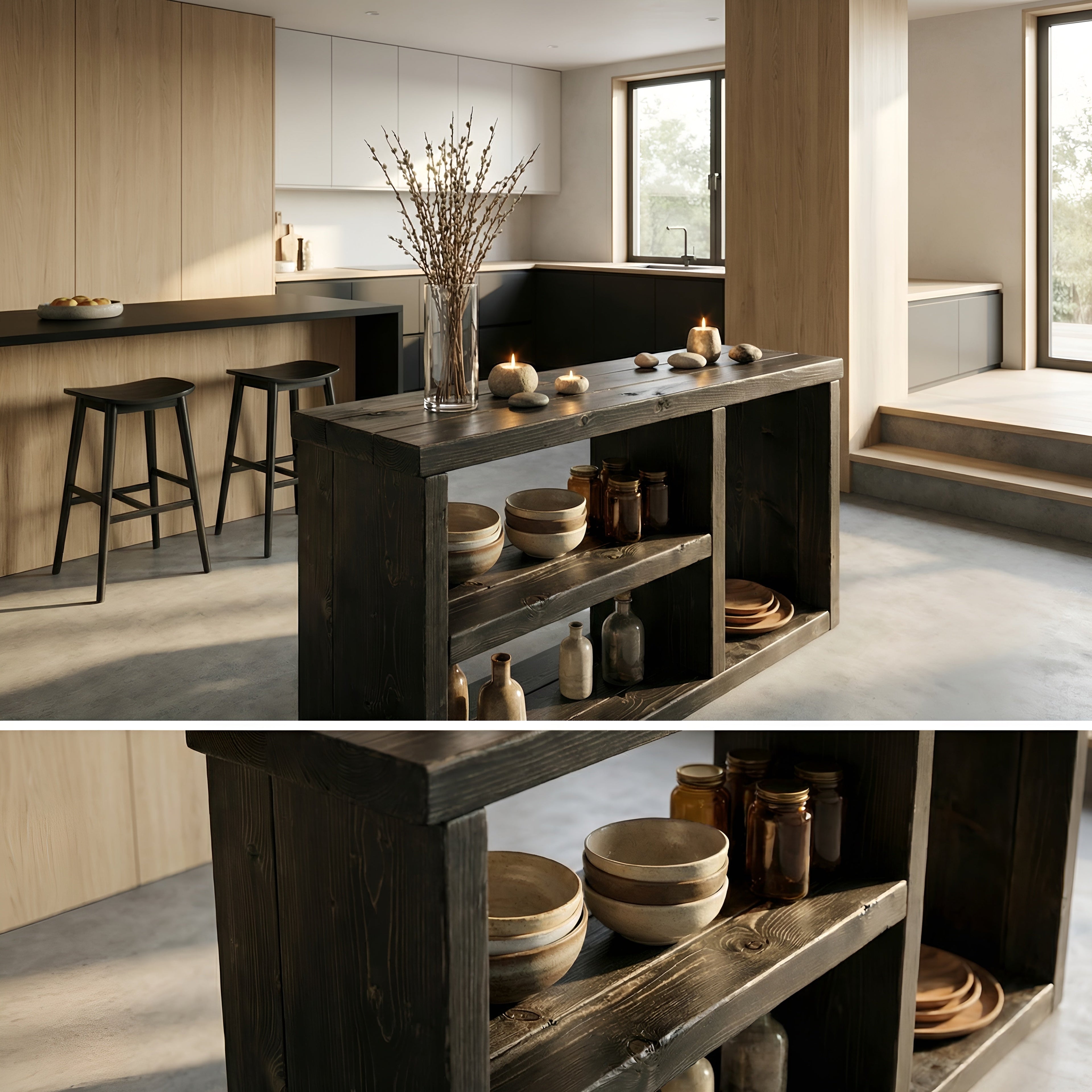 Ivara Black Wooden Bookshelf / Storage Shelf / Living Room Storage / Shoe Storage Rustic Solid Wood Book Shelf - My Store