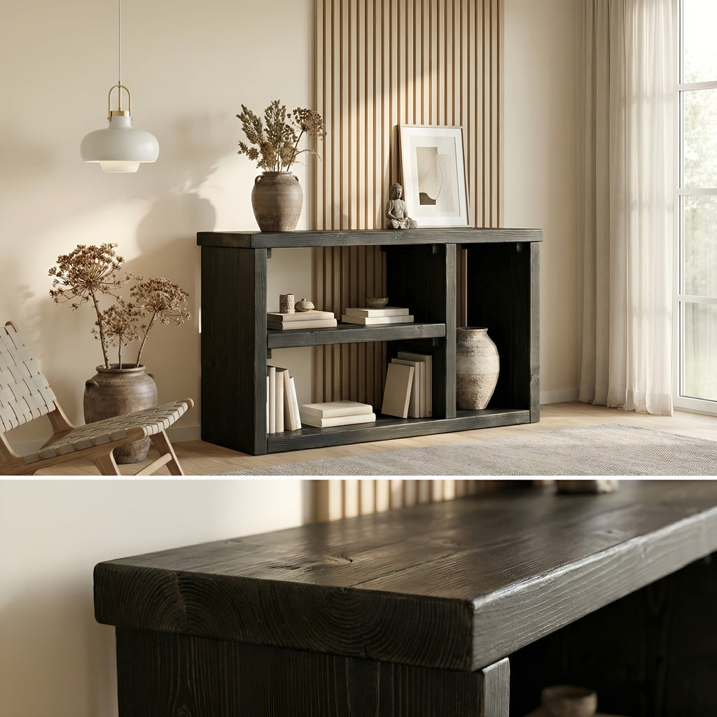 Ivara Black Wooden Bookshelf / Storage Shelf / Living Room Storage / Shoe Storage Rustic Solid Wood Book Shelf - My Store