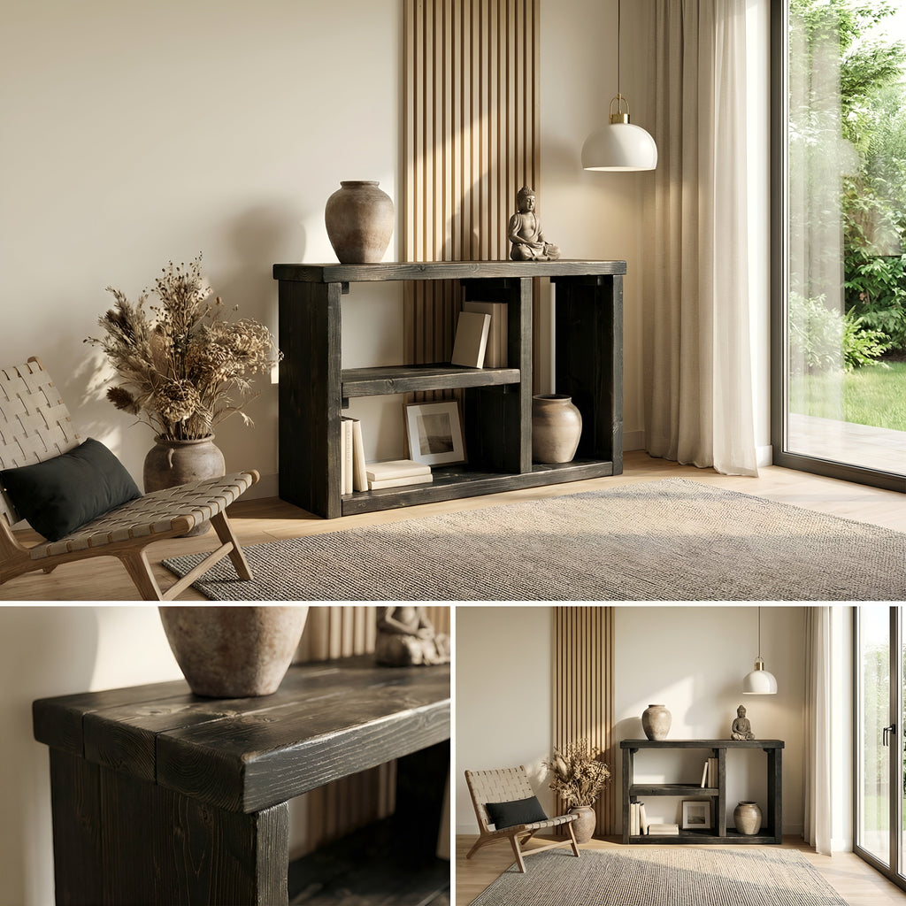 Ivara Black Wooden Bookshelf / Storage Shelf / Living Room Storage / Shoe Storage Rustic Solid Wood Book Shelf - My Store