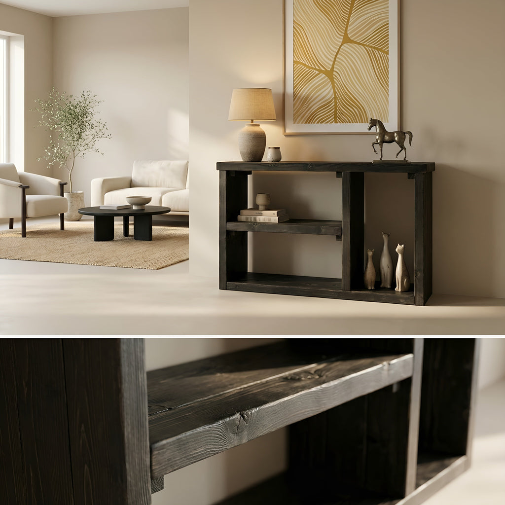 Ivara Black Wooden Bookshelf / Storage Shelf / Living Room Storage / Shoe Storage Rustic Solid Wood Book Shelf - My Store