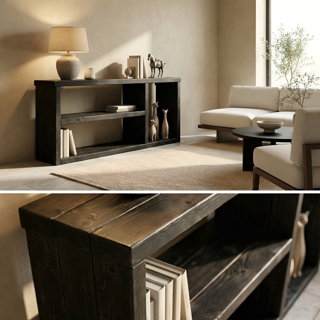 Ivara Black Wooden Bookshelf / Storage Shelf / Living Room Storage / Shoe Storage Rustic Solid Wood Book Shelf - My Store