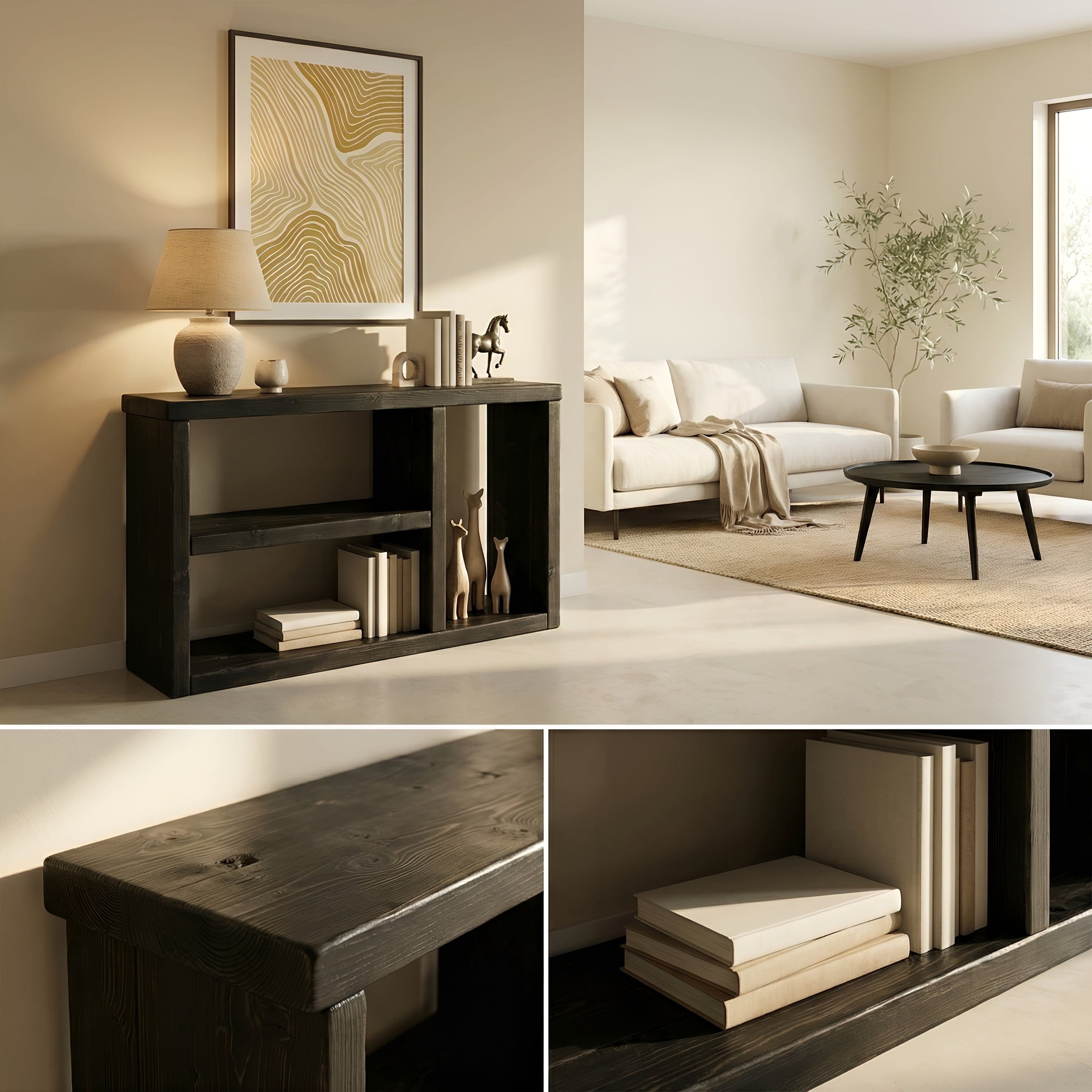 Ivara Black Wooden Bookshelf / Storage Shelf / Living Room Storage / Shoe Storage Rustic Solid Wood Book Shelf - My Store