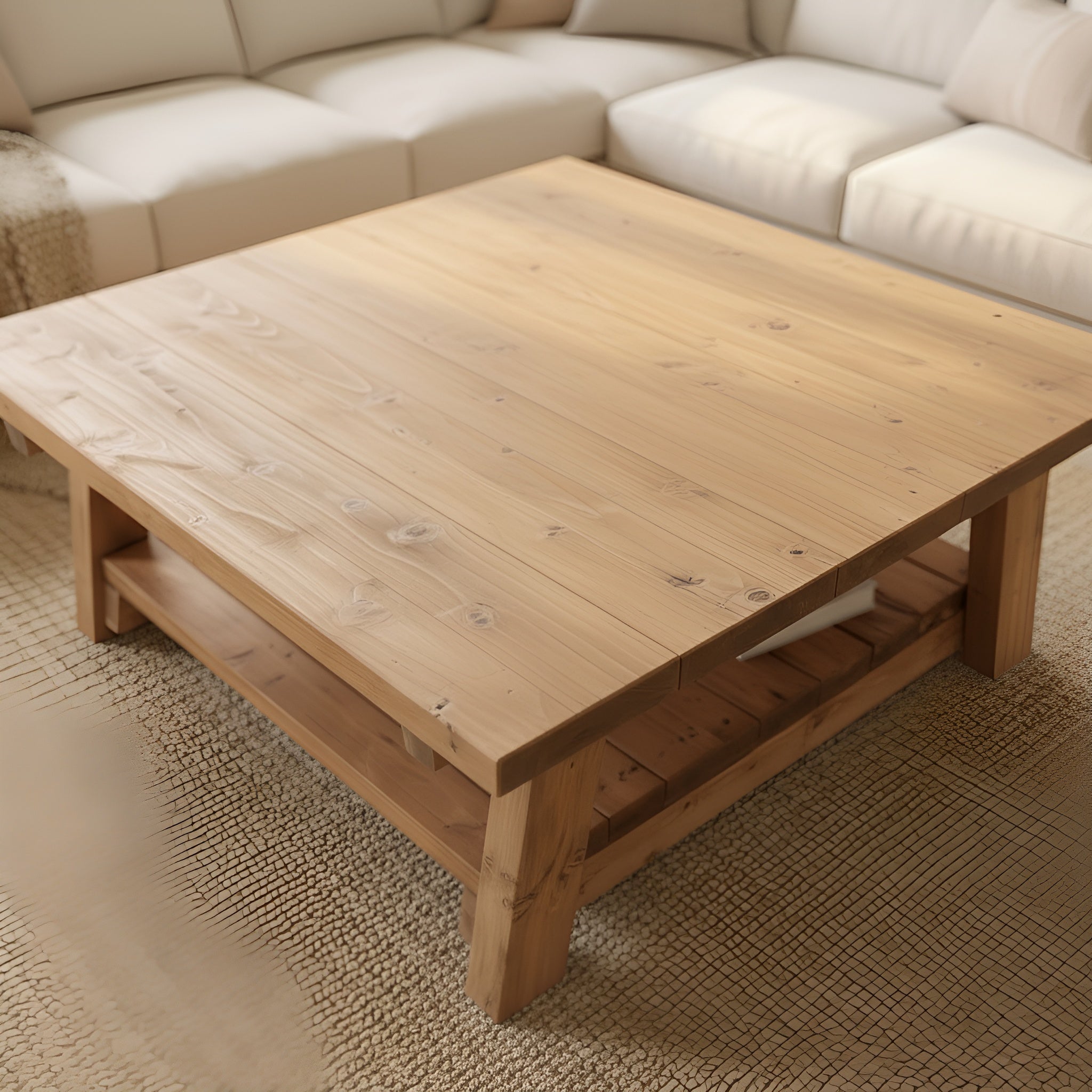 Large ARBA Rustic Wooden Coffee Table With Shelf - My Store