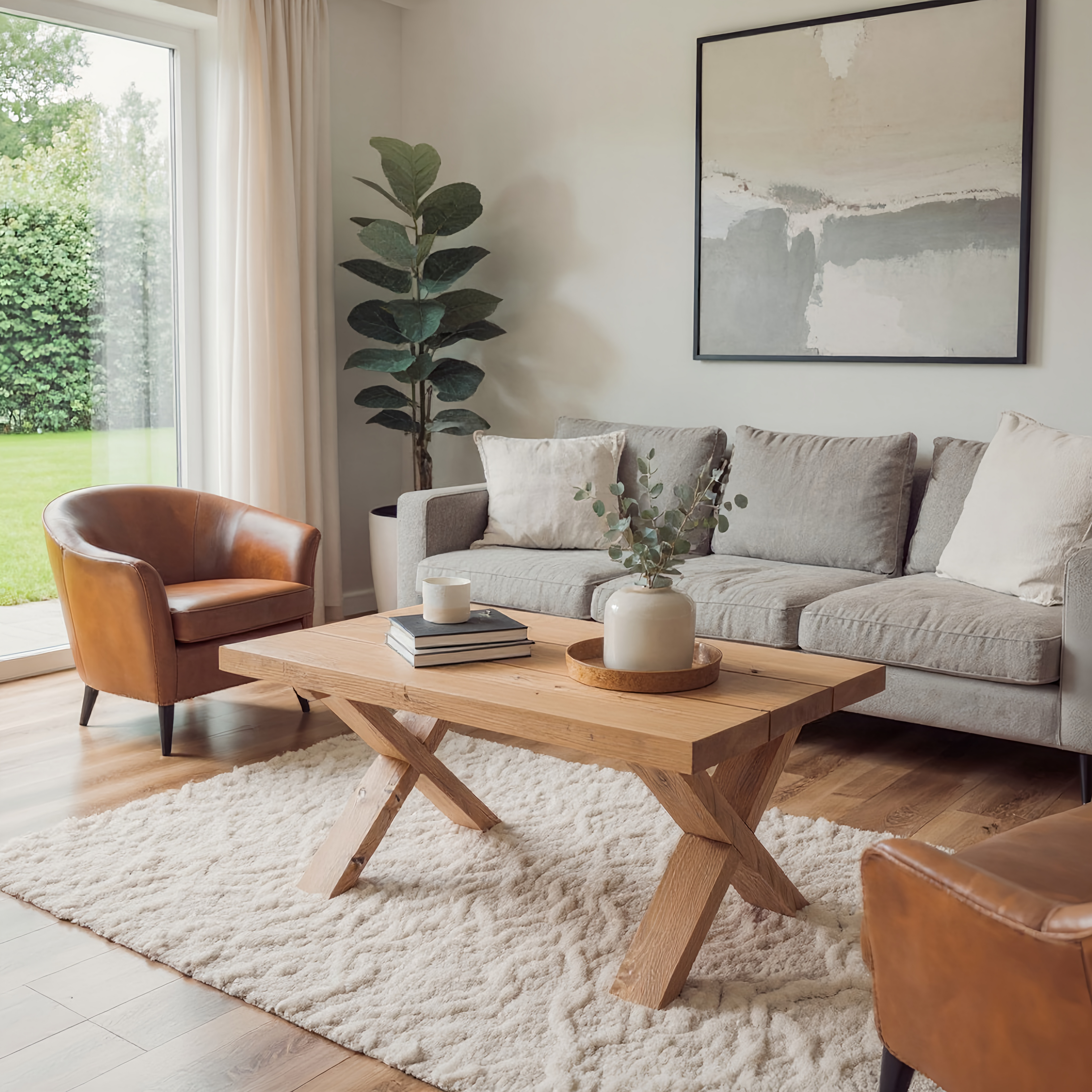 MAYA Solid Wood Cross Leg Farmhouse Coffee Table - My Store