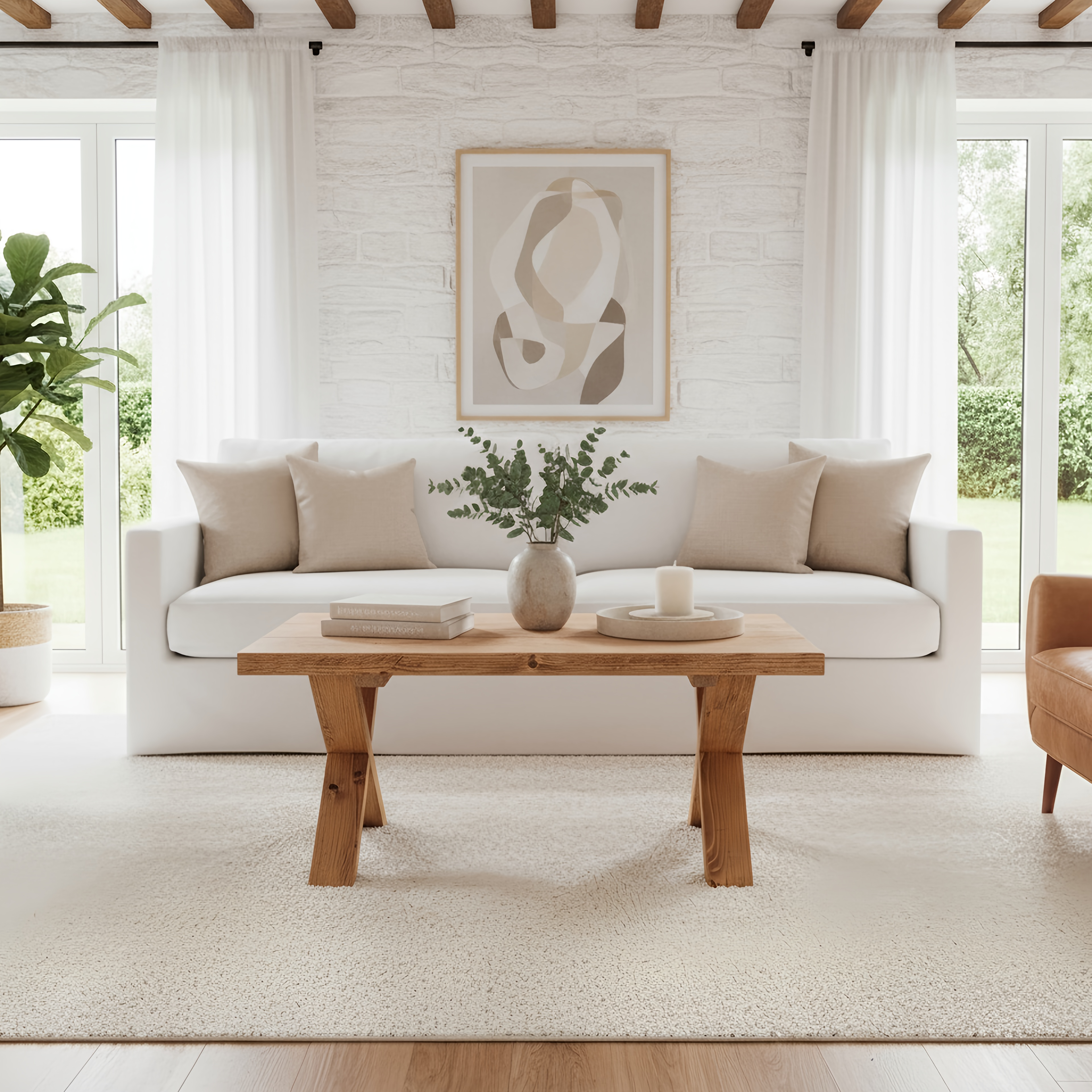 MAYA Solid Wood Cross Leg Farmhouse Coffee Table - My Store