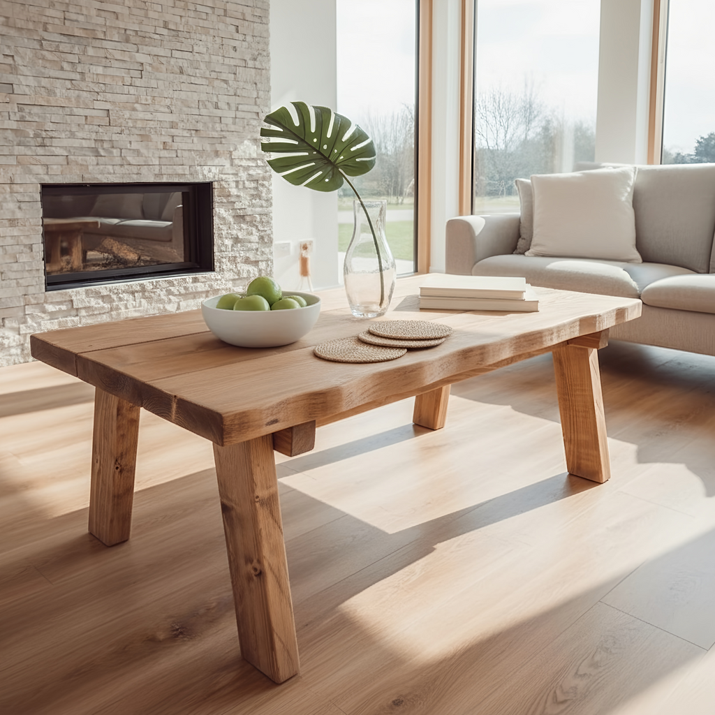 MENNA Rustic Edge Chunky Coffee Table Solid Rustic Wood Wavy Edge - My Store
