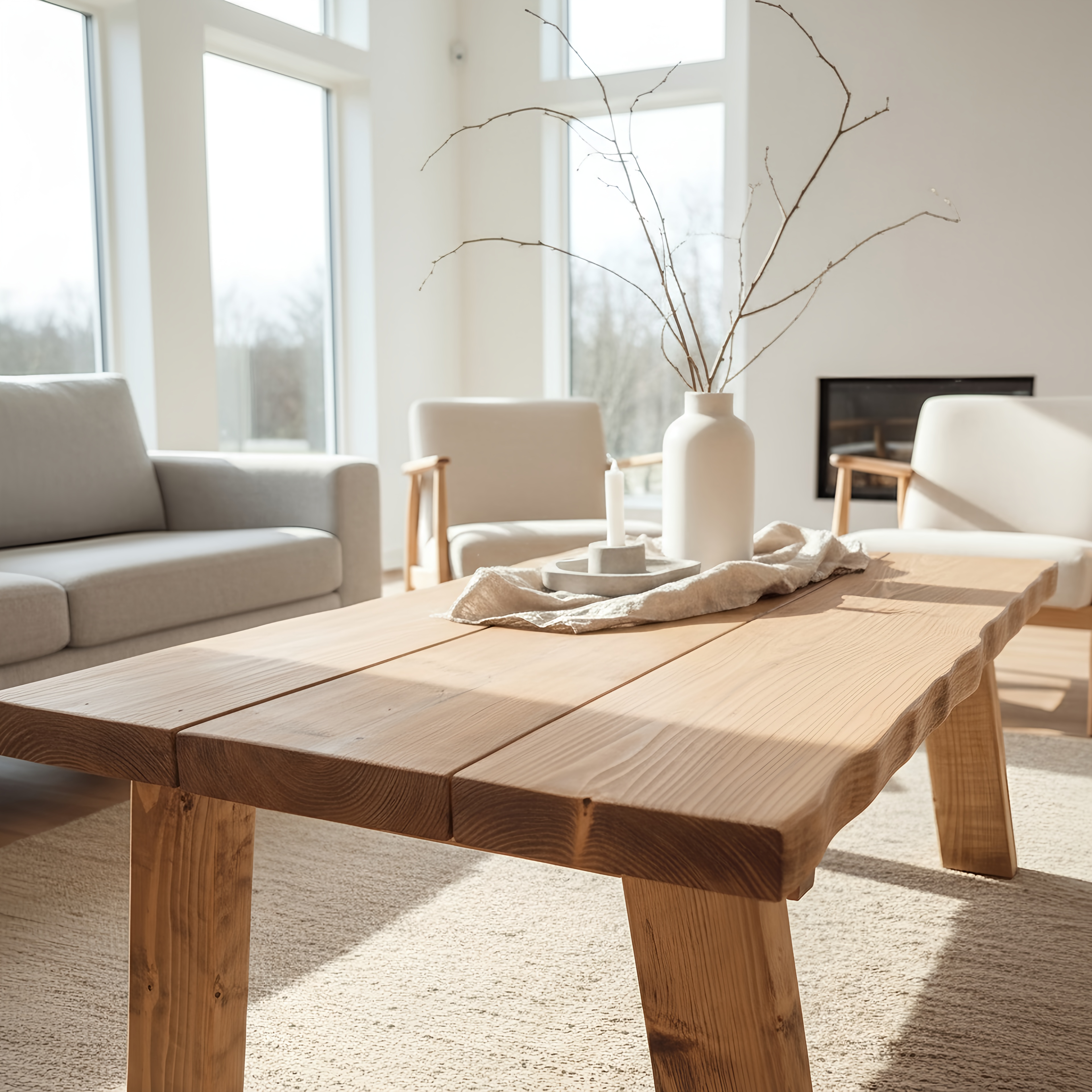 MENNA Rustic Edge Chunky Coffee Table Solid Rustic Wood Wavy Edge - My Store
