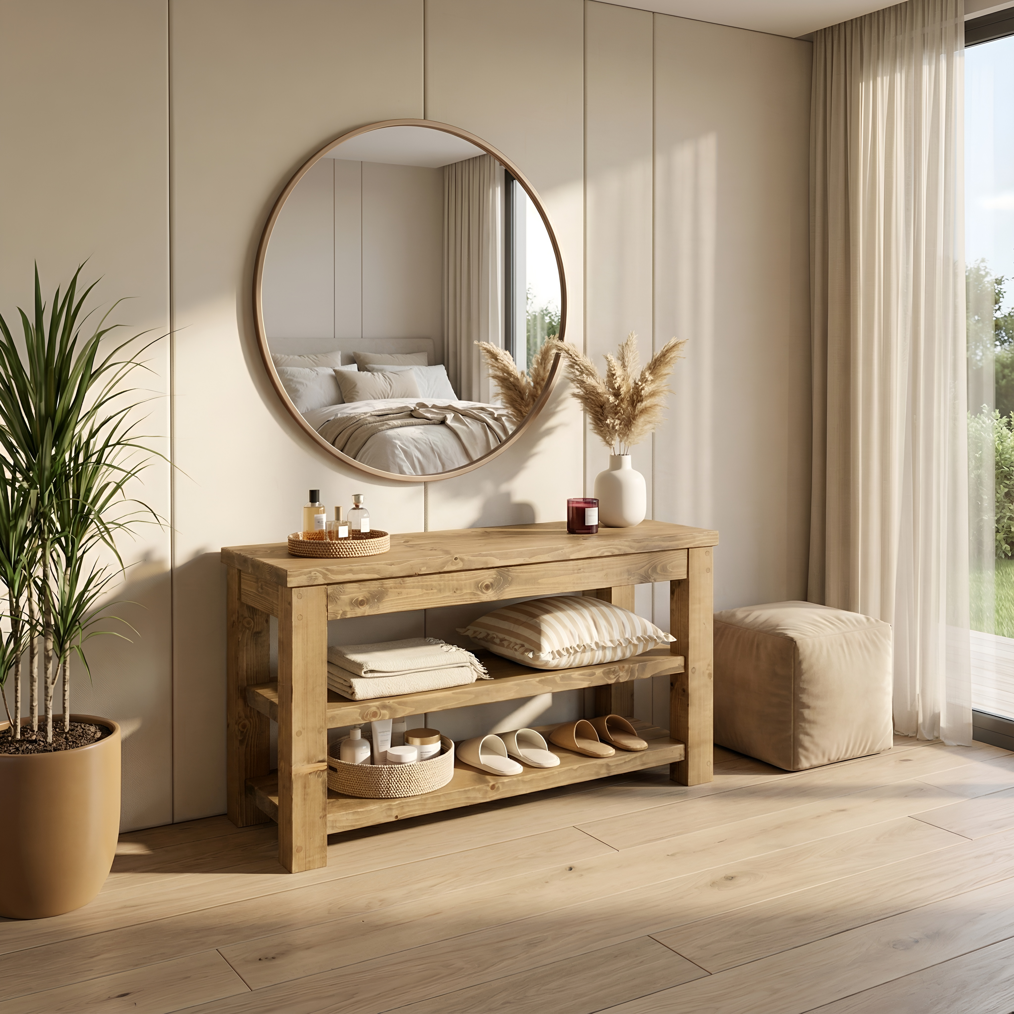 MIRA Solid Wood Console With Shelves - My Store