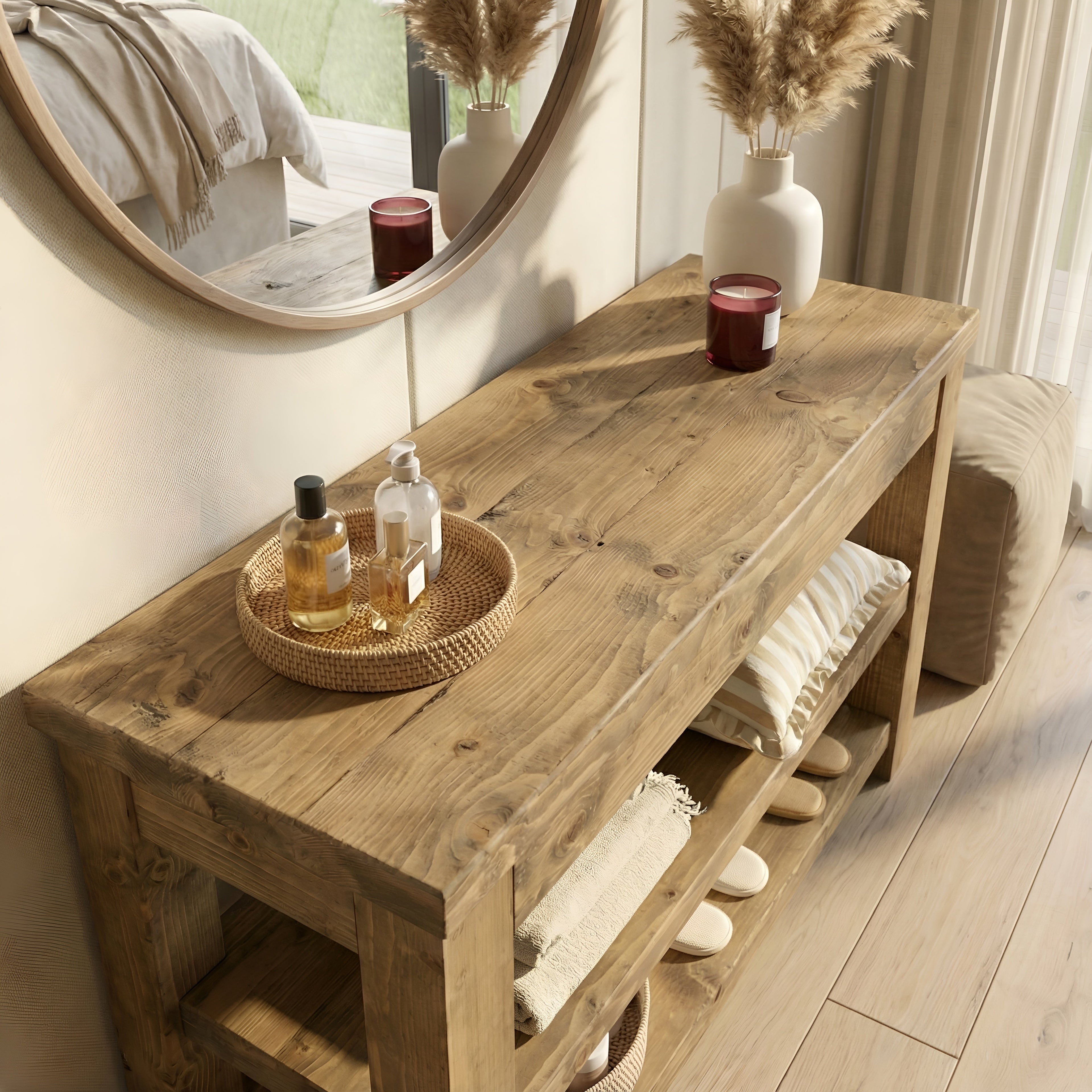 MIRA Solid Wood Console With Shelves - My Store