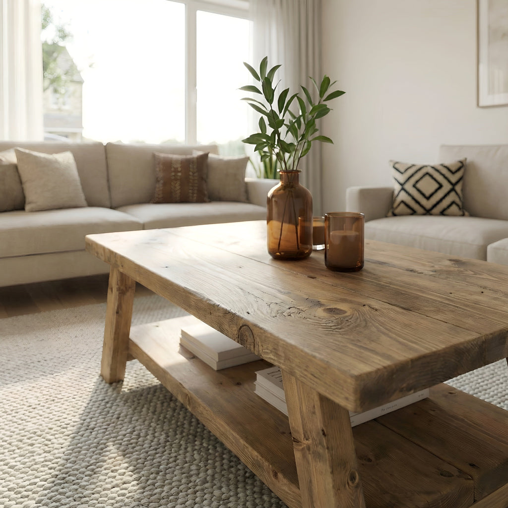 OSSO Rustic Wooden Coffee Table With Shelf - My Store