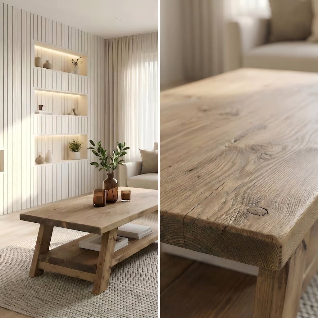 OSSO Rustic Wooden Coffee Table With Shelf - My Store