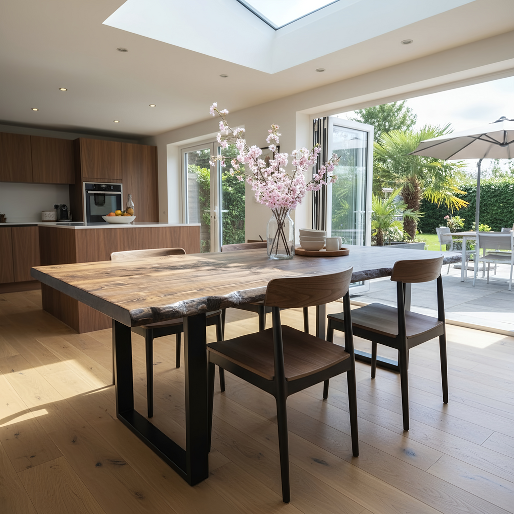 Live / Waney Walnut Colour Edge Dining Table With Metal Legs - My Store