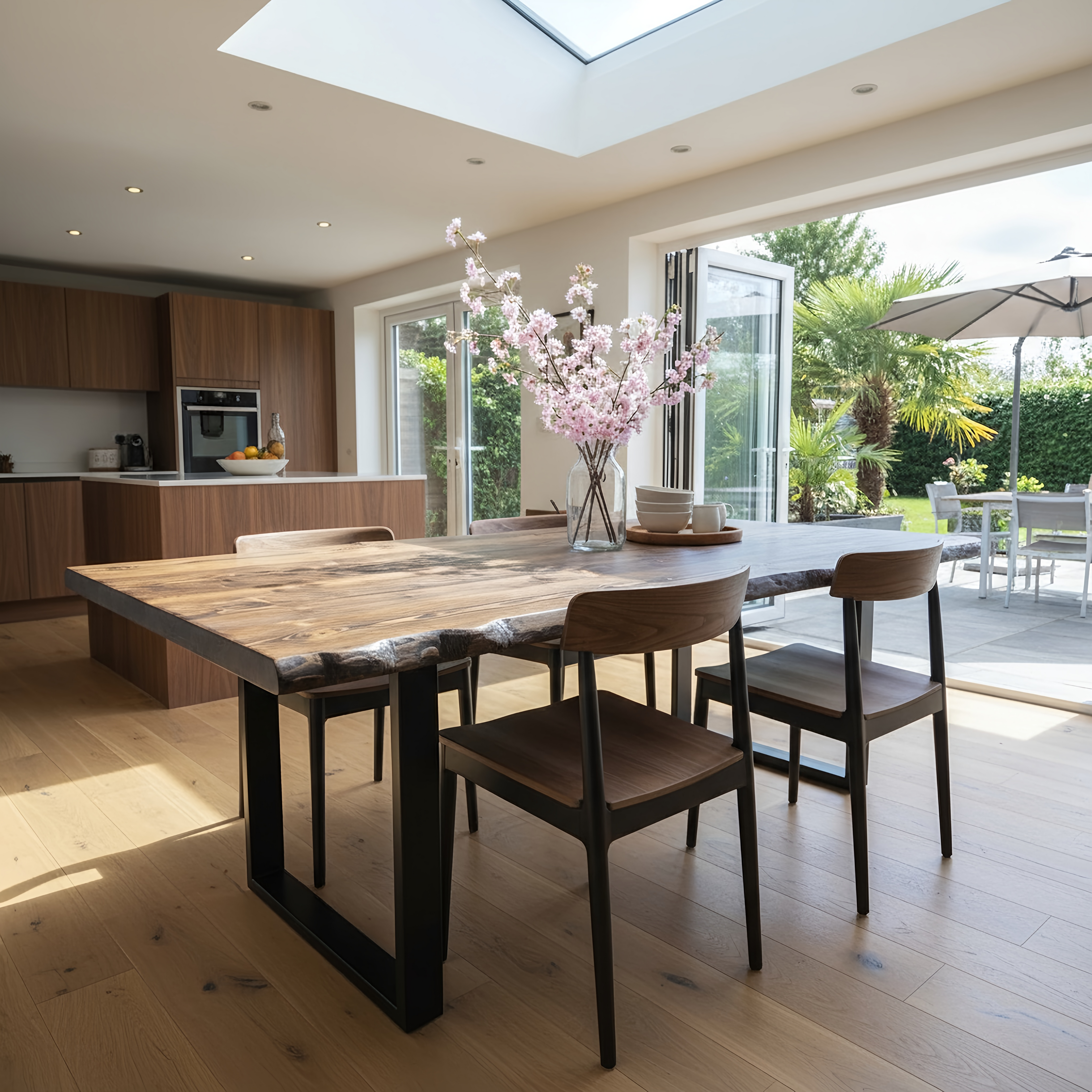 Live / Waney Walnut Colour Edge Dining Table With Metal Legs - My Store