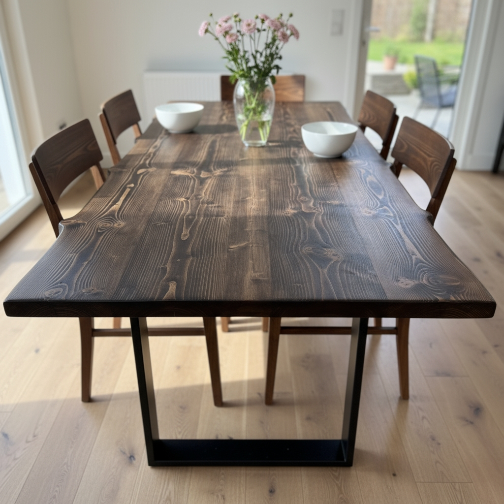 Live / Waney Walnut Colour Edge Dining Table With Metal Legs - My Store