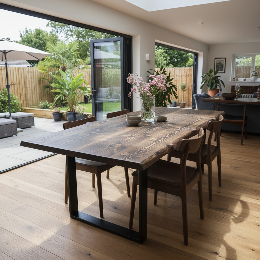 Live / Waney Walnut Colour Edge Dining Table With Metal Legs - My Store