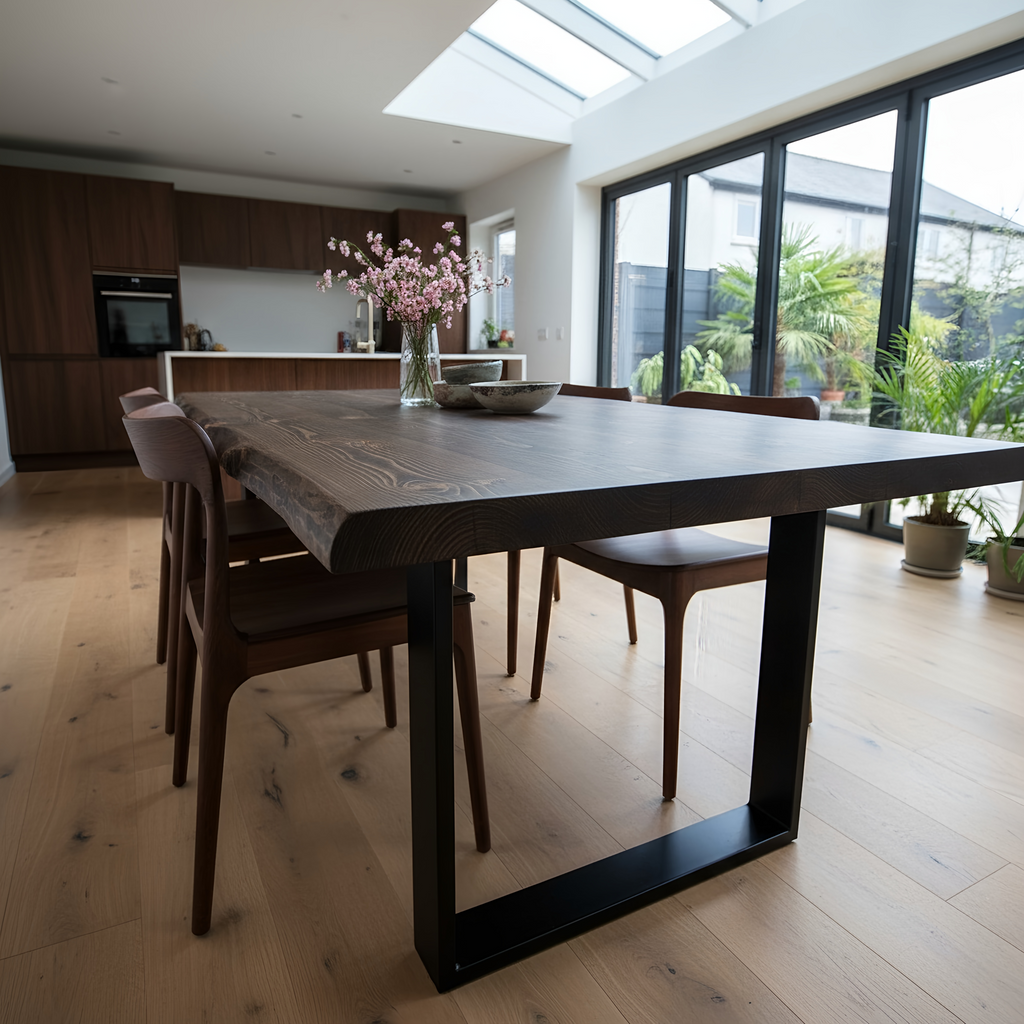 Live / Waney Walnut Colour Edge Dining Table With Metal Legs - My Store